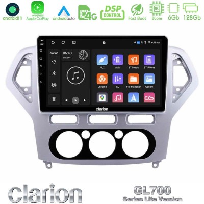 Clarion GL700 Lite Series 8Core Android11 6+128GB Ford Mondeo 2007-2010 Manual A/C Navigation Multimedia Tablet 10" Με Carplay &