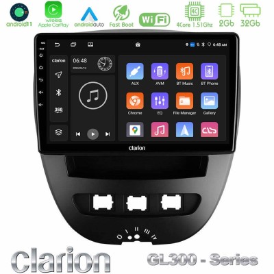 Clarion GL300 Series 4Core Android11 2+32GB Toyota Aygo/Citroen C1/Peugeot 107 Navigation Multimedia Tablet 10" Με Carplay & And