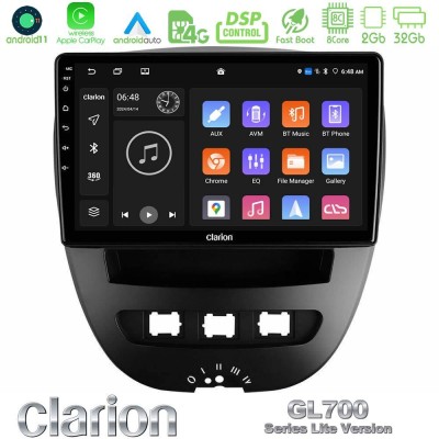Clarion GL700 Lite Series 8Core Android11 2+32GB Toyota Aygo/Citroen C1/Peugeot 107 Navigation Multimedia Tablet 10" Με Carplay 